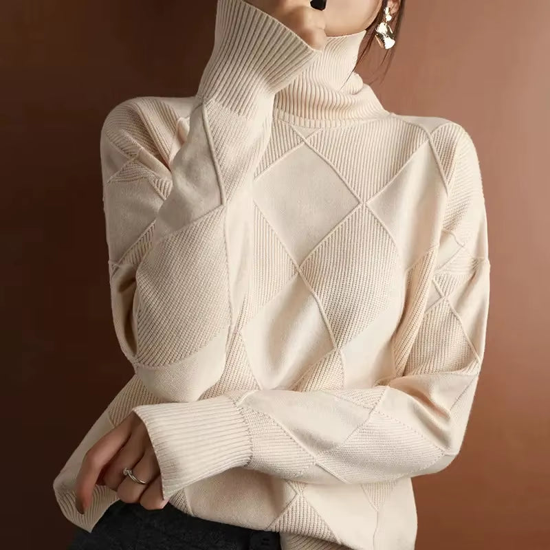 Women's Thickened High Collar Knitted Pullover Sweater for Autumn and Winter - DF4845