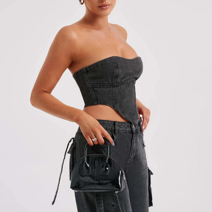 Women's Low-Waist Three-Dimensional Tube Top Jeans with Pocket Stitching