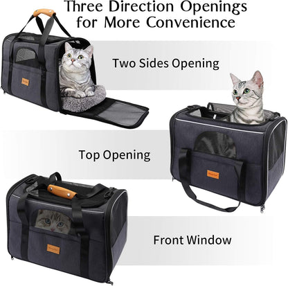 Cat Carrier, Portable Pet Carrier Bag for Cats and Small Dogs, Foldable Soft Sided Cat Transport Carrier, Airline Approved Pet Travel Carrier with Shoulder Strap, Removable Mat and Pet Bowl