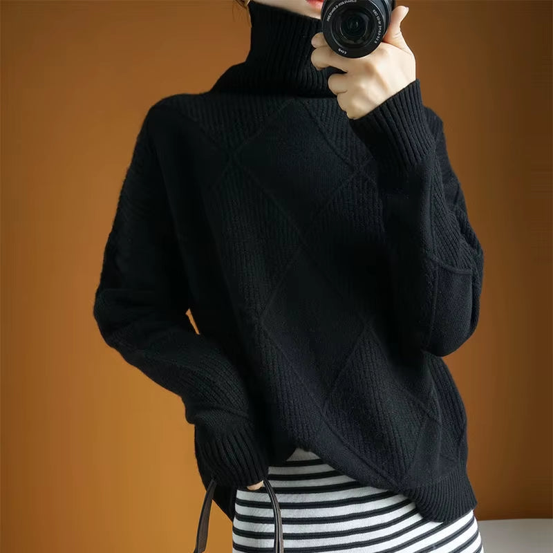 Women's Thickened High Collar Knitted Pullover Sweater for Autumn and Winter - DF4845