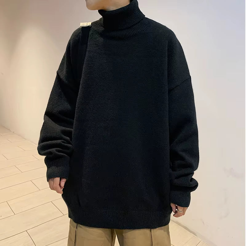 Knitted Warm Sweater Men Turtleneck Sweater Men'S Loose Casual Pullovers Bottoming Shirt Autumn Winter New Solid Color Pullovers