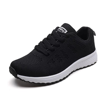 Women's Fashionable Breathable Mesh Sneakers - Casual Walking and Gym Flat Shoes in White