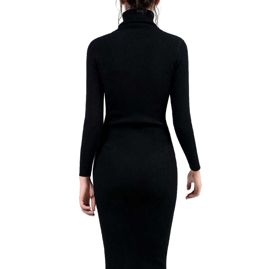 Women's Autumn Winter Knitted Turtleneck Bodycon Dress with Long Sleeves