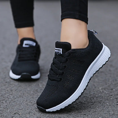 Women's Fashionable Breathable Mesh Sneakers - Casual Walking and Gym Flat Shoes in White