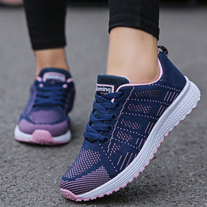 Women's Fashionable Breathable Mesh Sneakers - Casual Walking and Gym Flat Shoes in White