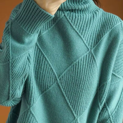 Women's Thickened High Collar Knitted Pullover Sweater for Autumn and Winter - DF4845