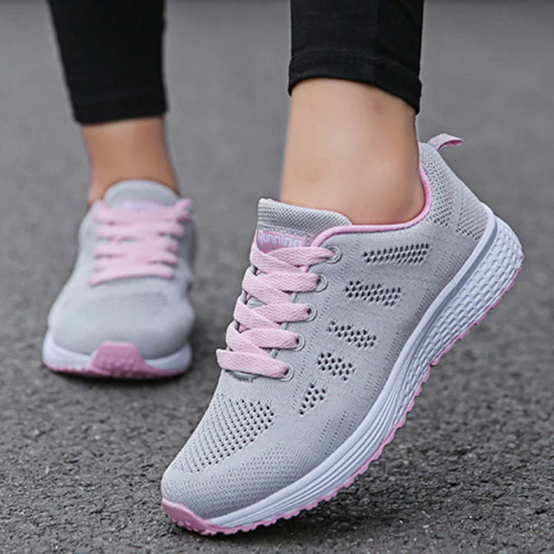 Women's Fashionable Breathable Mesh Sneakers - Casual Walking and Gym Flat Shoes in White