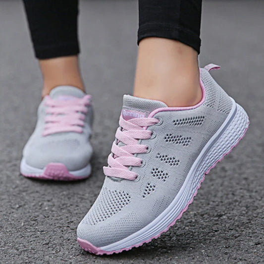 Women's Fashionable Breathable Mesh Sneakers - Casual Walking and Gym Flat Shoes in White