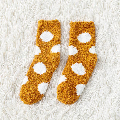 2 Pairs of Stylish Cow Spot Print Socks, Thickened Coral Fleece for Warmth, Women's Hosiery Collection