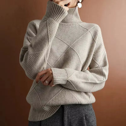 Women's Thickened High Collar Knitted Pullover Sweater for Autumn and Winter - DF4845