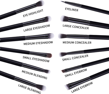 Eyeshadow Brushes 12Pcs Professional Eye Makeup Brush Set Pure Black