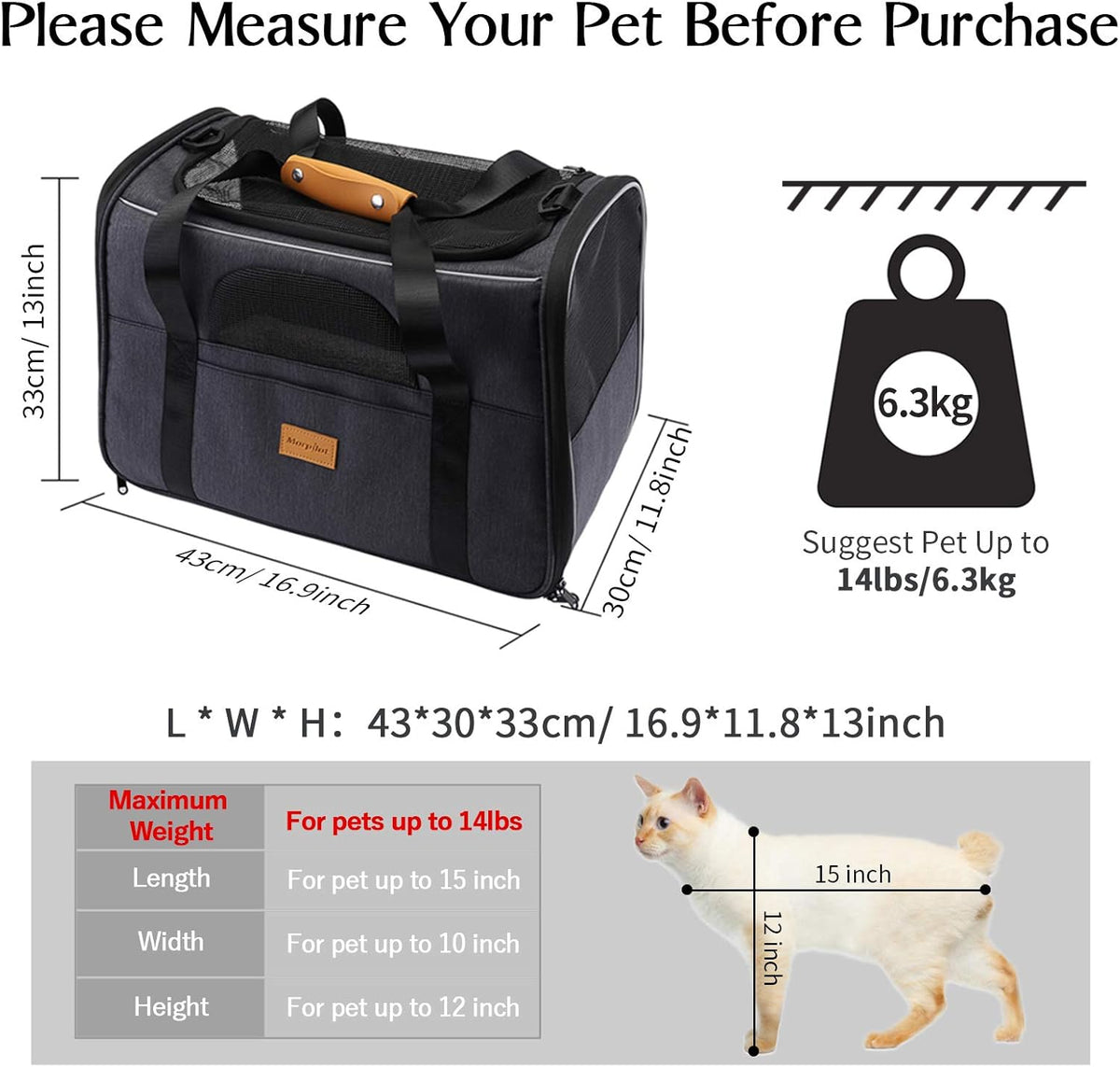 Cat Carrier, Portable Pet Carrier Bag for Cats and Small Dogs, Foldable Soft Sided Cat Transport Carrier, Airline Approved Pet Travel Carrier with Shoulder Strap, Removable Mat and Pet Bowl