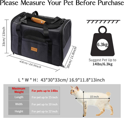Cat Carrier, Portable Pet Carrier Bag for Cats and Small Dogs, Foldable Soft Sided Cat Transport Carrier, Airline Approved Pet Travel Carrier with Shoulder Strap, Removable Mat and Pet Bowl