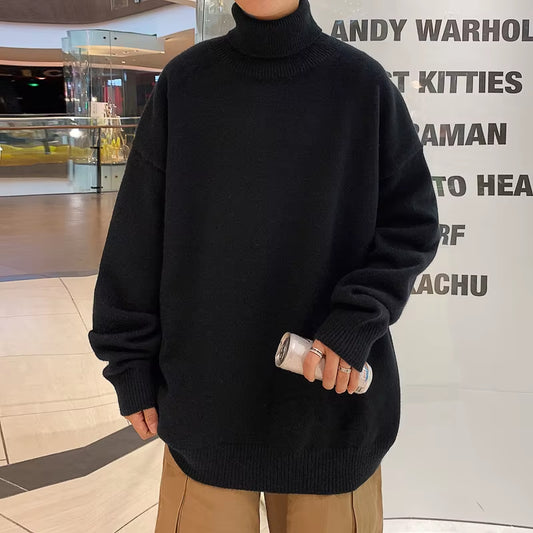 Knitted Warm Sweater Men Turtleneck Sweater Men'S Loose Casual Pullovers Bottoming Shirt Autumn Winter New Solid Color Pullovers