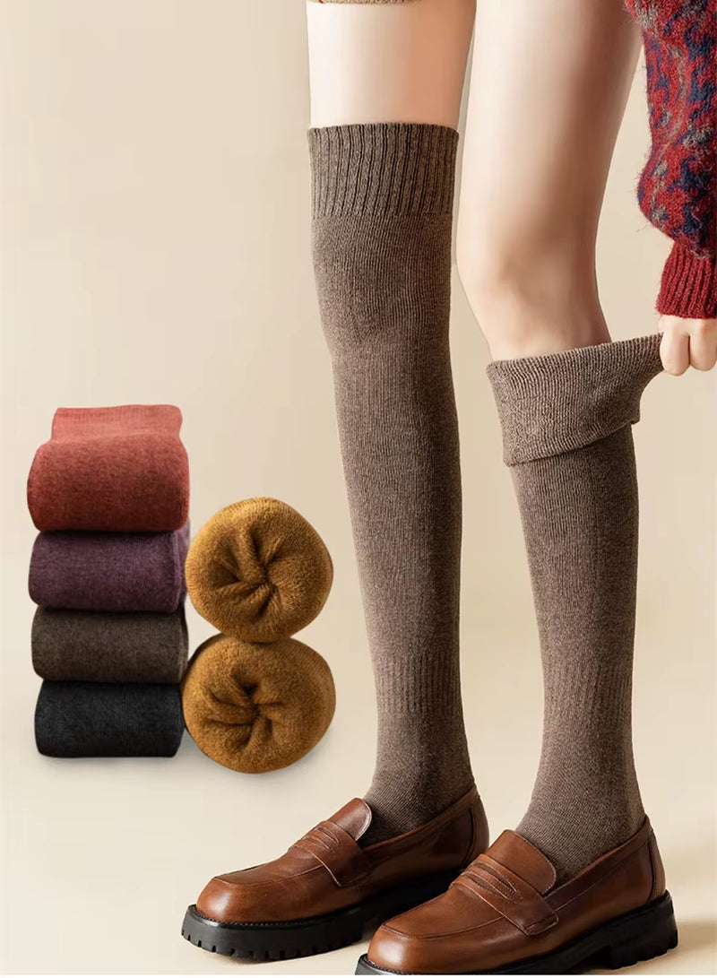 2 Pairs of Stylish Cow Spot Print Socks, Thickened Coral Fleece for Warmth, Women's Hosiery Collection