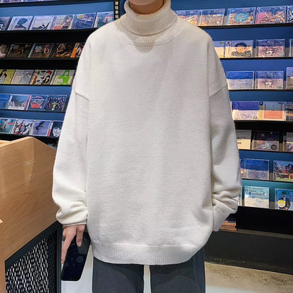 Knitted Warm Sweater Men Turtleneck Sweater Men'S Loose Casual Pullovers Bottoming Shirt Autumn Winter New Solid Color Pullovers
