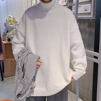 Knitted Warm Sweater Men Turtleneck Sweater Men'S Loose Casual Pullovers Bottoming Shirt Autumn Winter New Solid Color Pullovers