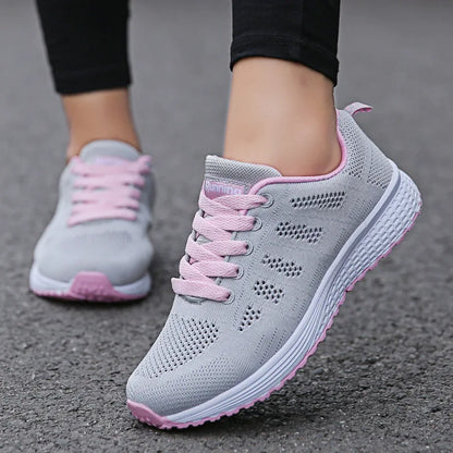 Women's Fashionable Breathable Mesh Sneakers - Casual Walking and Gym Flat Shoes in White