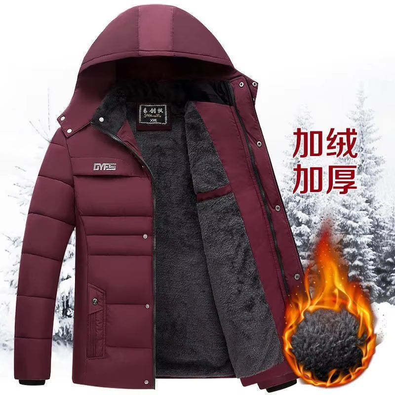2026 New Fashion Fleece Hooded Winter Coat Men Thick Warm Mens Winter Jacket Windproof Gift for Father Husband Parka