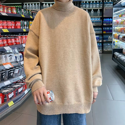 Knitted Warm Sweater Men Turtleneck Sweater Men'S Loose Casual Pullovers Bottoming Shirt Autumn Winter New Solid Color Pullovers