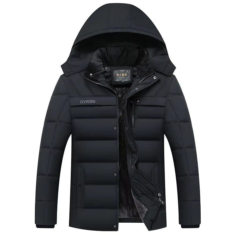 2026 New Fashion Fleece Hooded Winter Coat Men Thick Warm Mens Winter Jacket Windproof Gift for Father Husband Parka