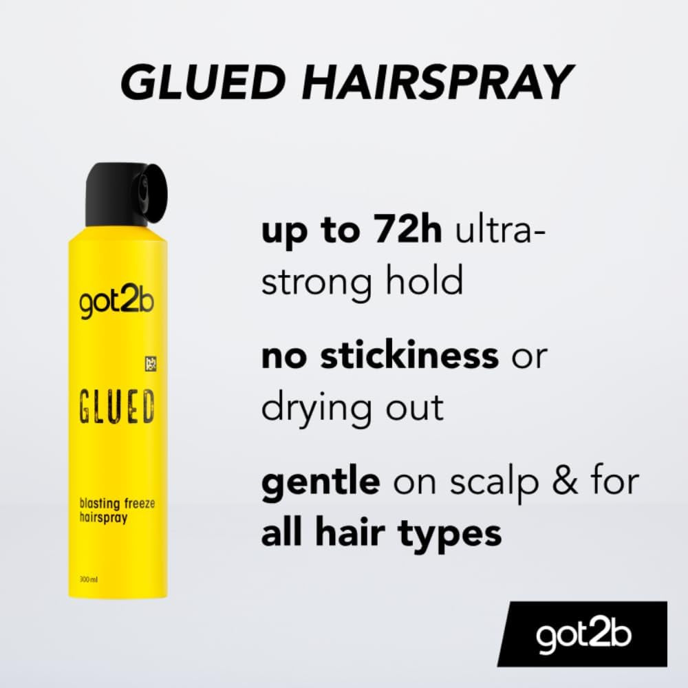 Glued Blasting Freeze Hairspray 300 Ml, Glued Hairspray for up to 72H Ultra Strong Hold, Hairspray , for Extreme Hairstyles, Vegan Formula
