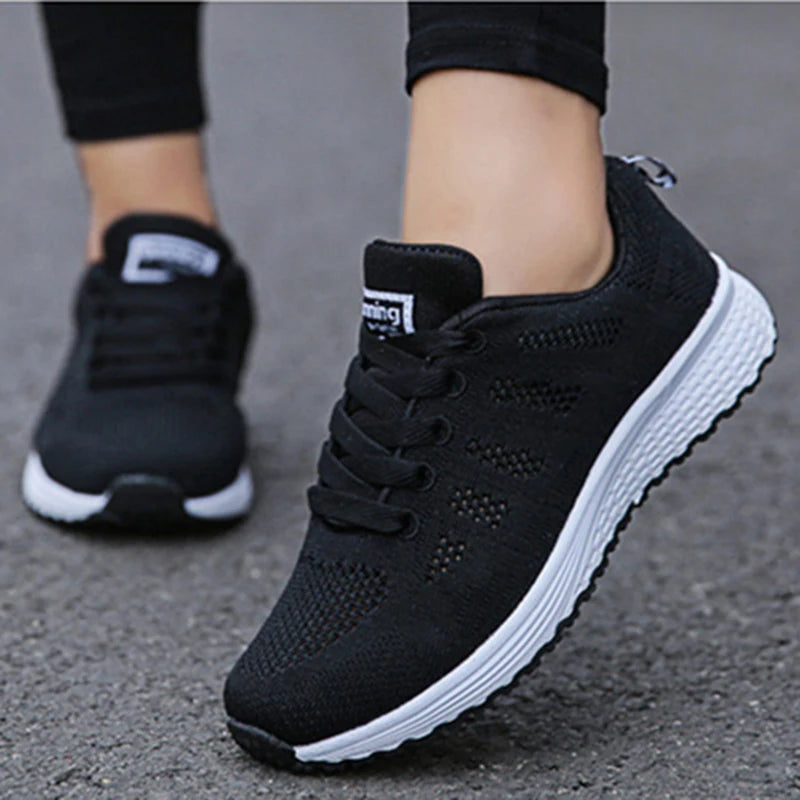 Women's Fashionable Breathable Mesh Sneakers - Casual Walking and Gym Flat Shoes in White