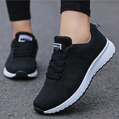 Women's Fashionable Breathable Mesh Sneakers - Casual Walking and Gym Flat Shoes in White
