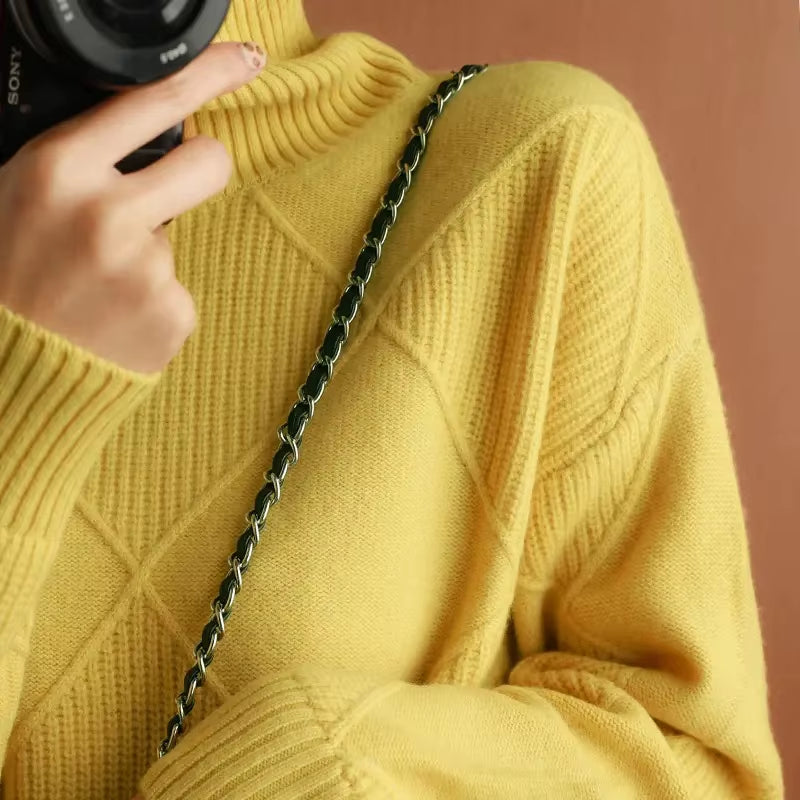 Women's Thickened High Collar Knitted Pullover Sweater for Autumn and Winter - DF4845