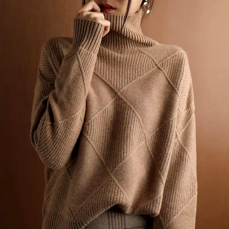 Women's Thickened High Collar Knitted Pullover Sweater for Autumn and Winter - DF4845