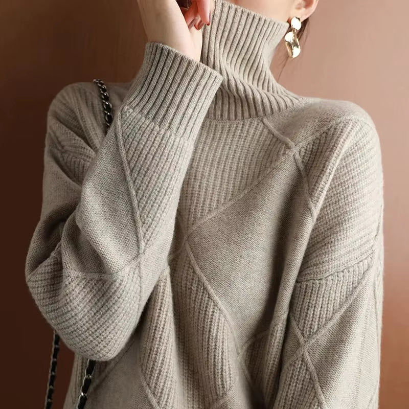Women's Thickened High Collar Knitted Pullover Sweater for Autumn and Winter - DF4845