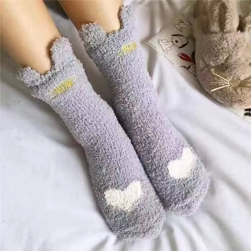 2 Pairs of Stylish Cow Spot Print Socks, Thickened Coral Fleece for Warmth, Women's Hosiery Collection