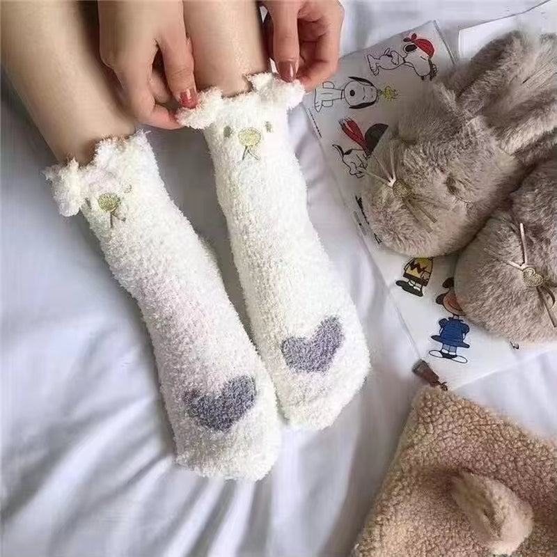 2 Pairs of Stylish Cow Spot Print Socks, Thickened Coral Fleece for Warmth, Women's Hosiery Collection