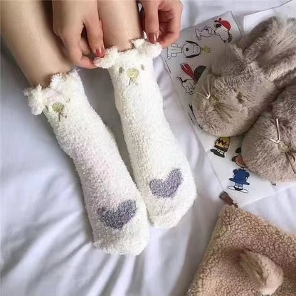 2 Pairs of Stylish Cow Spot Print Socks, Thickened Coral Fleece for Warmth, Women's Hosiery Collection
