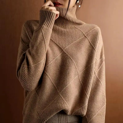 Women's Thickened High Collar Knitted Pullover Sweater for Autumn and Winter - DF4845