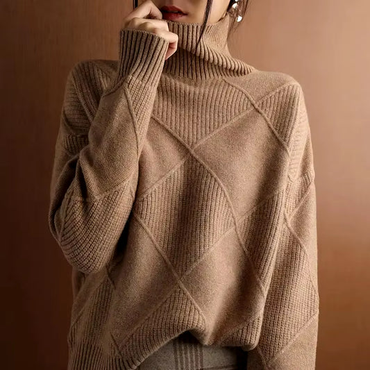 Women's Thickened High Collar Knitted Pullover Sweater for Autumn and Winter - DF4845