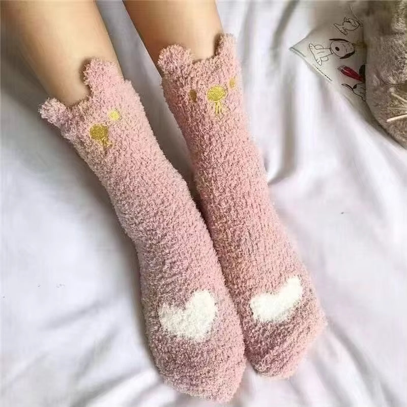 2 Pairs of Stylish Cow Spot Print Socks, Thickened Coral Fleece for Warmth, Women's Hosiery Collection