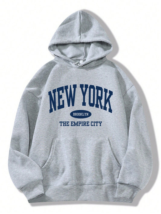 INAWLY Graphic Letter Hoodie with Kangaroo Pocket and Thermal Lining, Long Sleeve Top