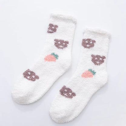 2 Pairs of Stylish Cow Spot Print Socks, Thickened Coral Fleece for Warmth, Women's Hosiery Collection