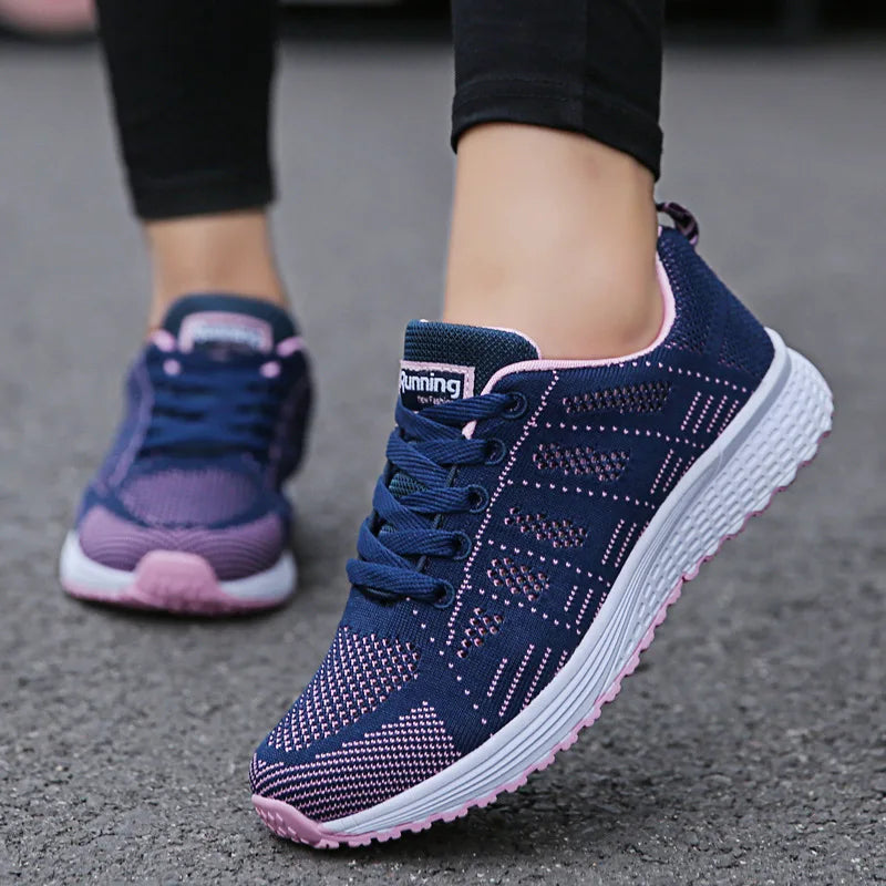 Women's Fashionable Breathable Mesh Sneakers - Casual Walking and Gym Flat Shoes in White