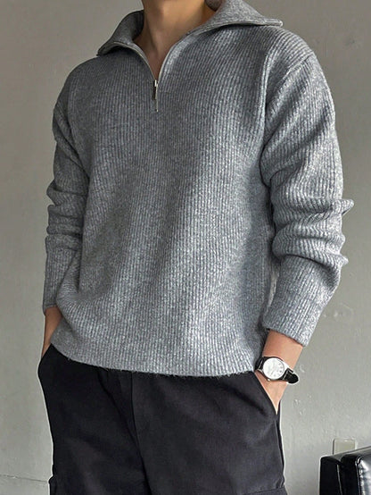 DAZY Men Ribbed Knit Quarter Zip Drop Shoulder Fall Sweater